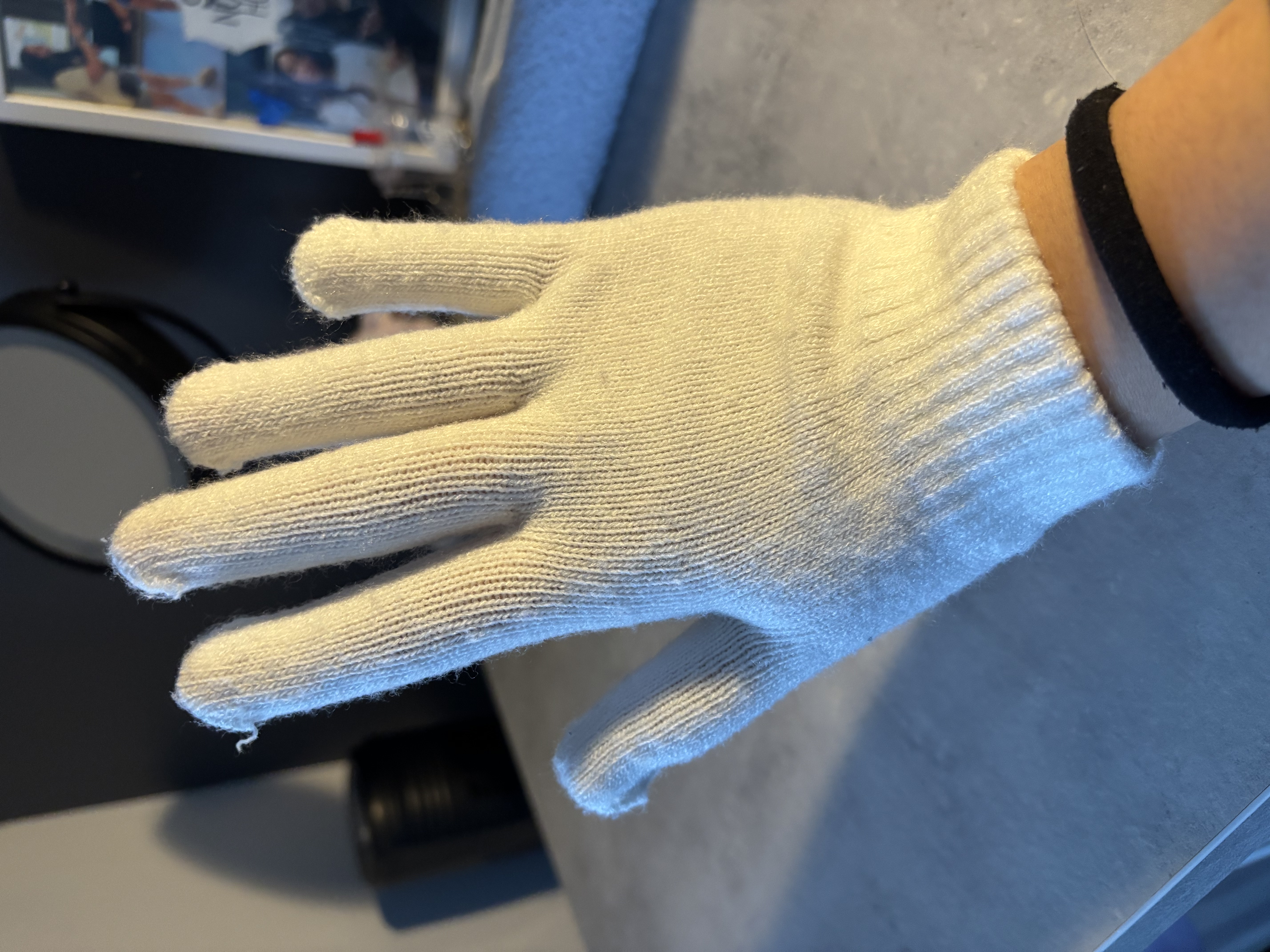 Wearable-interaction with a glove and conductive fabric on the finger tips. When the fabric interacts with the piano keys it will light up the note letter.