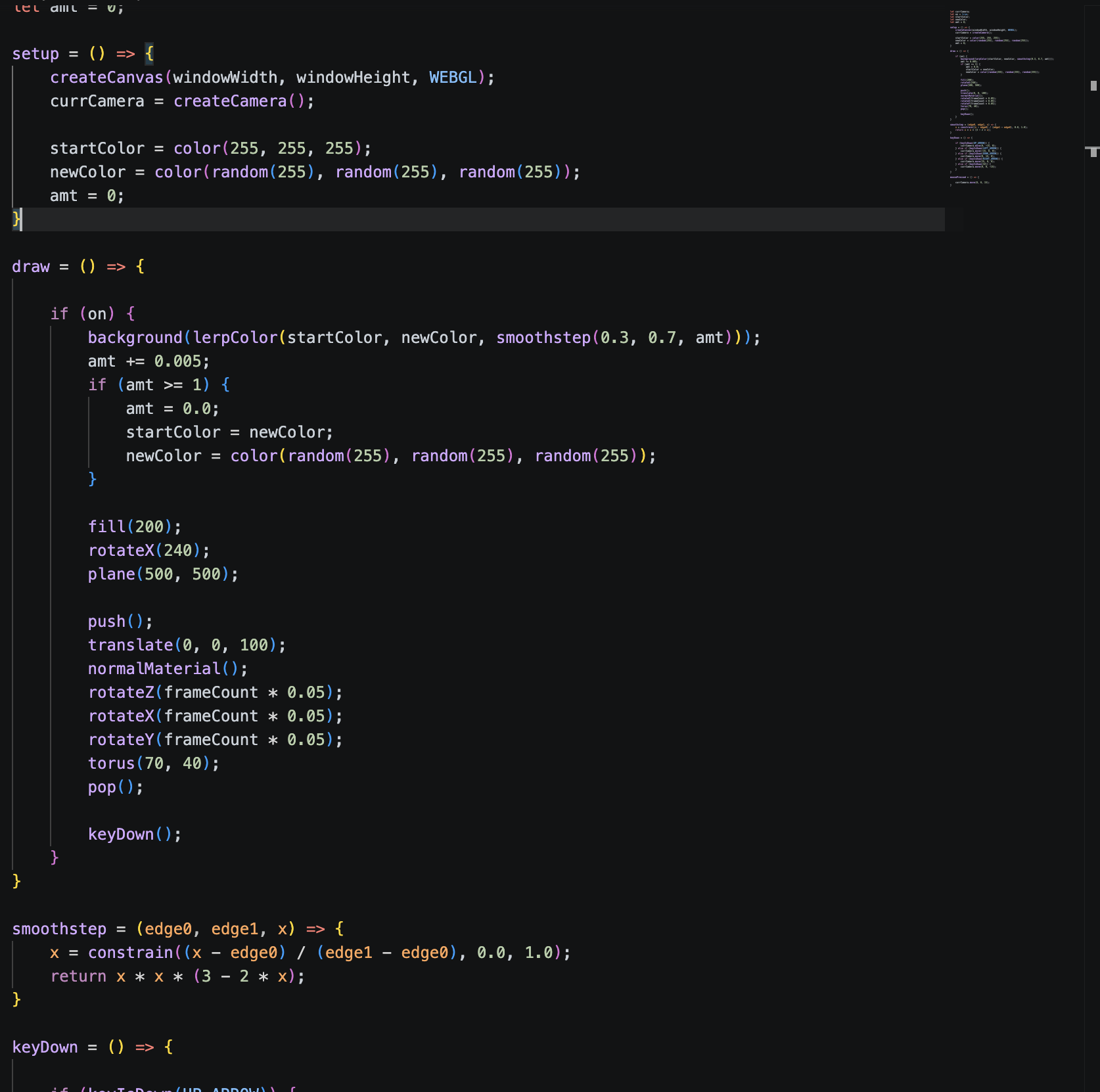 Adding the colour changing background from sketch 6 to sketch 4, and experimenting with the code.