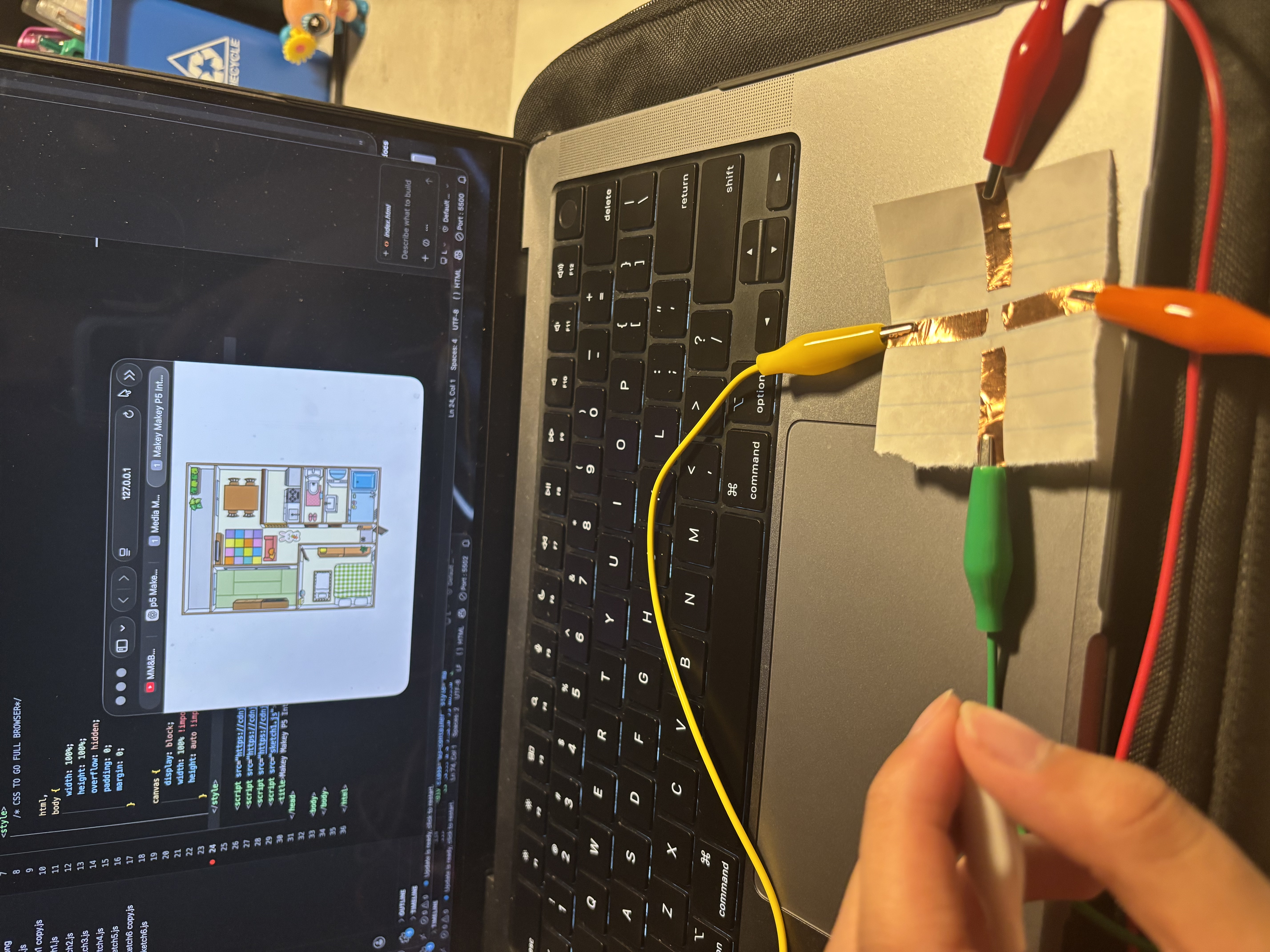 Created a very basic prototype of a controller with up, down, left and right controls attached to the Makey Makey. <a href='https://youtube.com/shorts/6ealOQAebQ4?feature=share' target='_blank'><p>Experimentation video link</p></a>