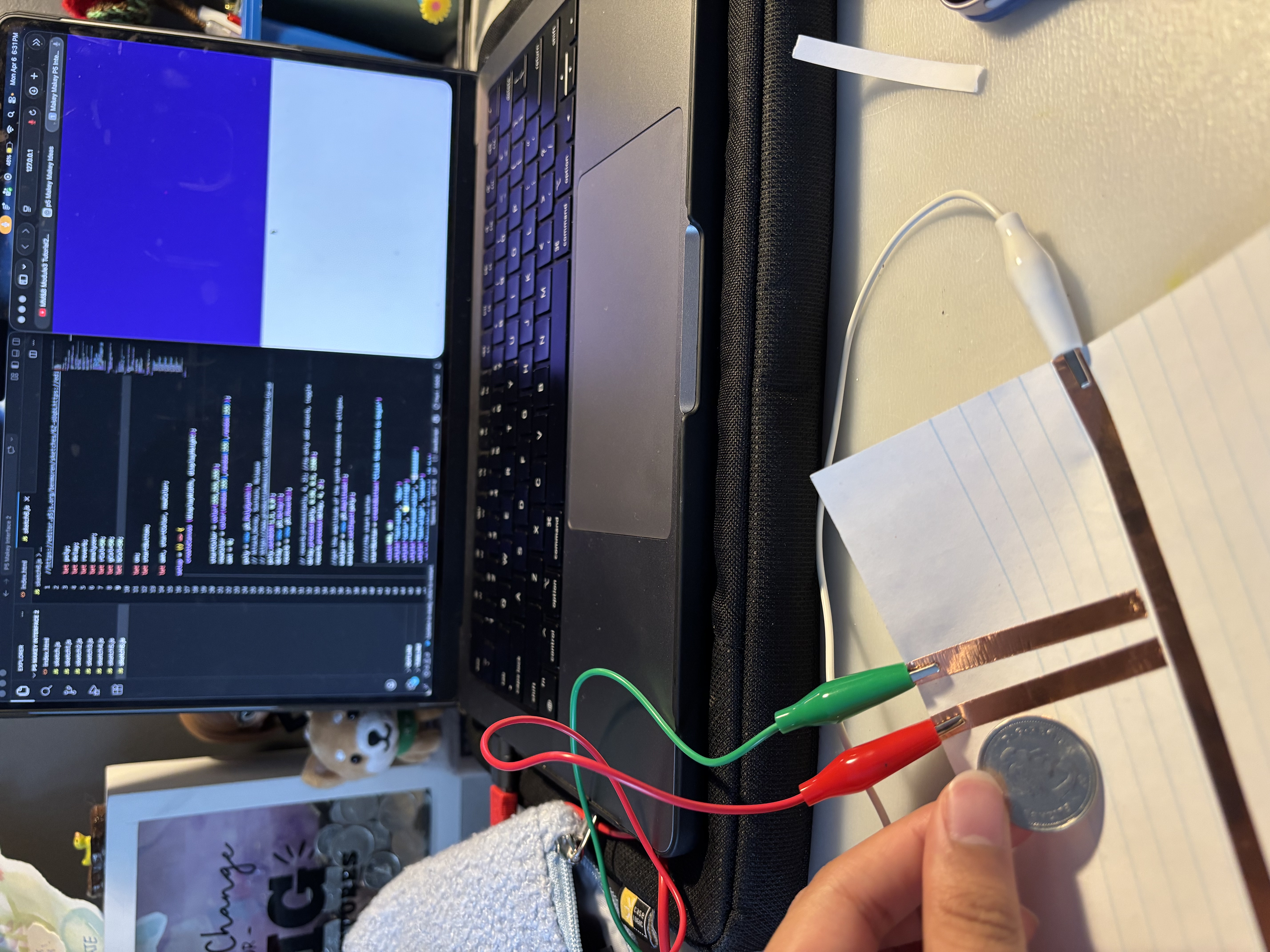 Same idea with closing the incomplete circuit but with a coin instead of my finger.