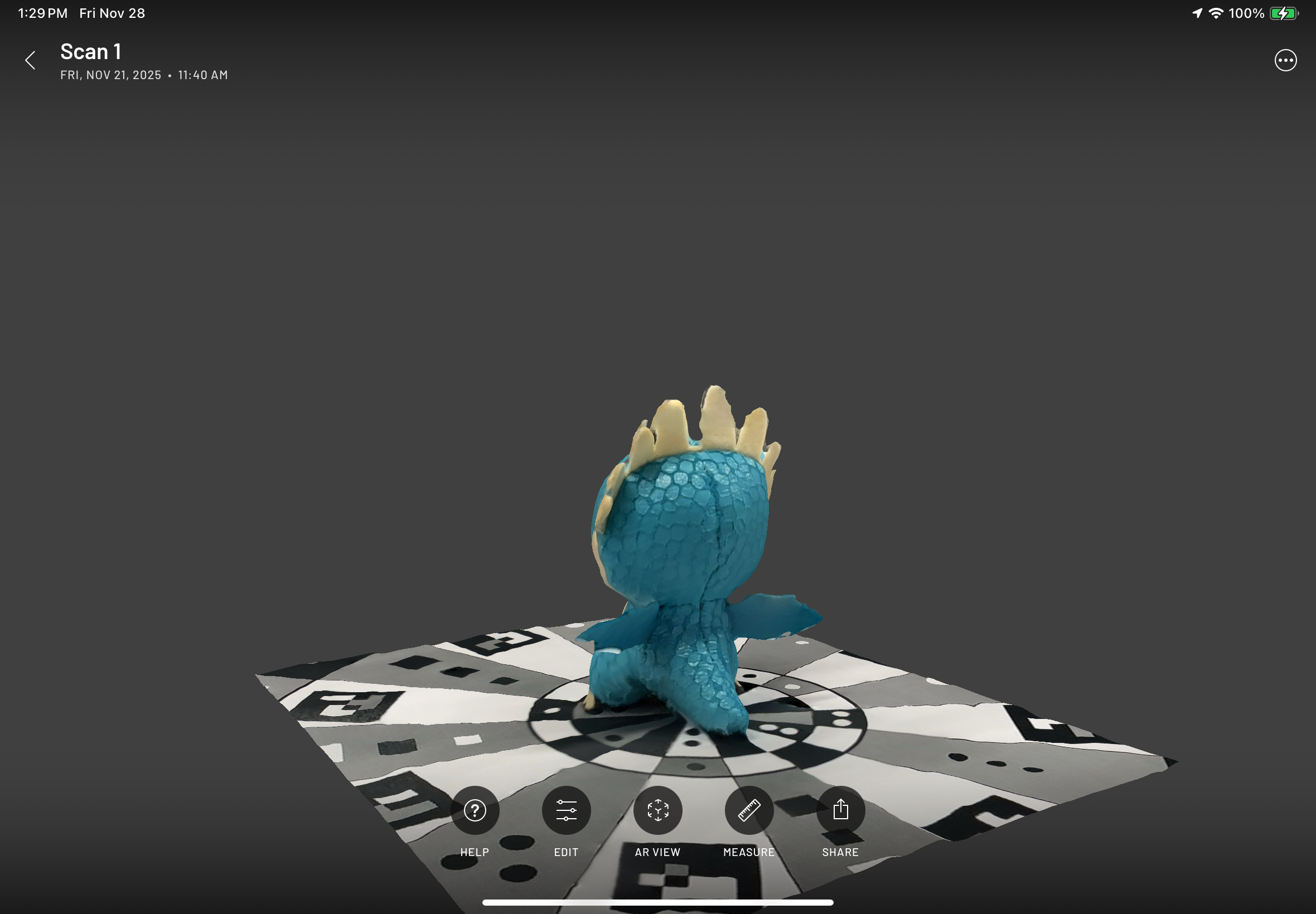Scanning first object with Scaniverse app on iPads in-class activity.