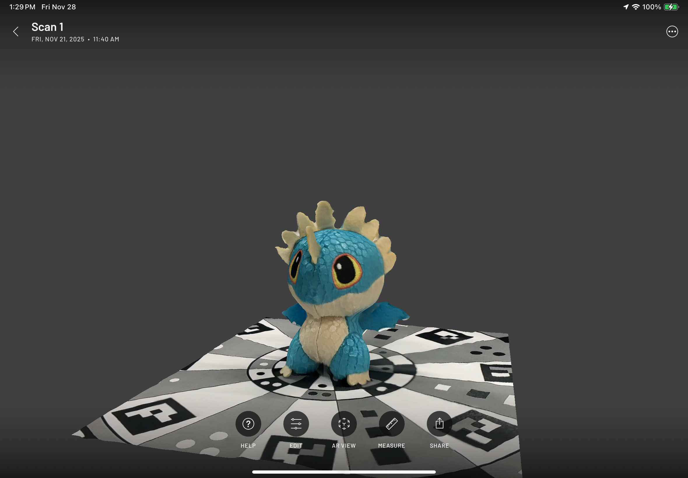 Scanning first object with Scaniverse app on iPads in-class activity.