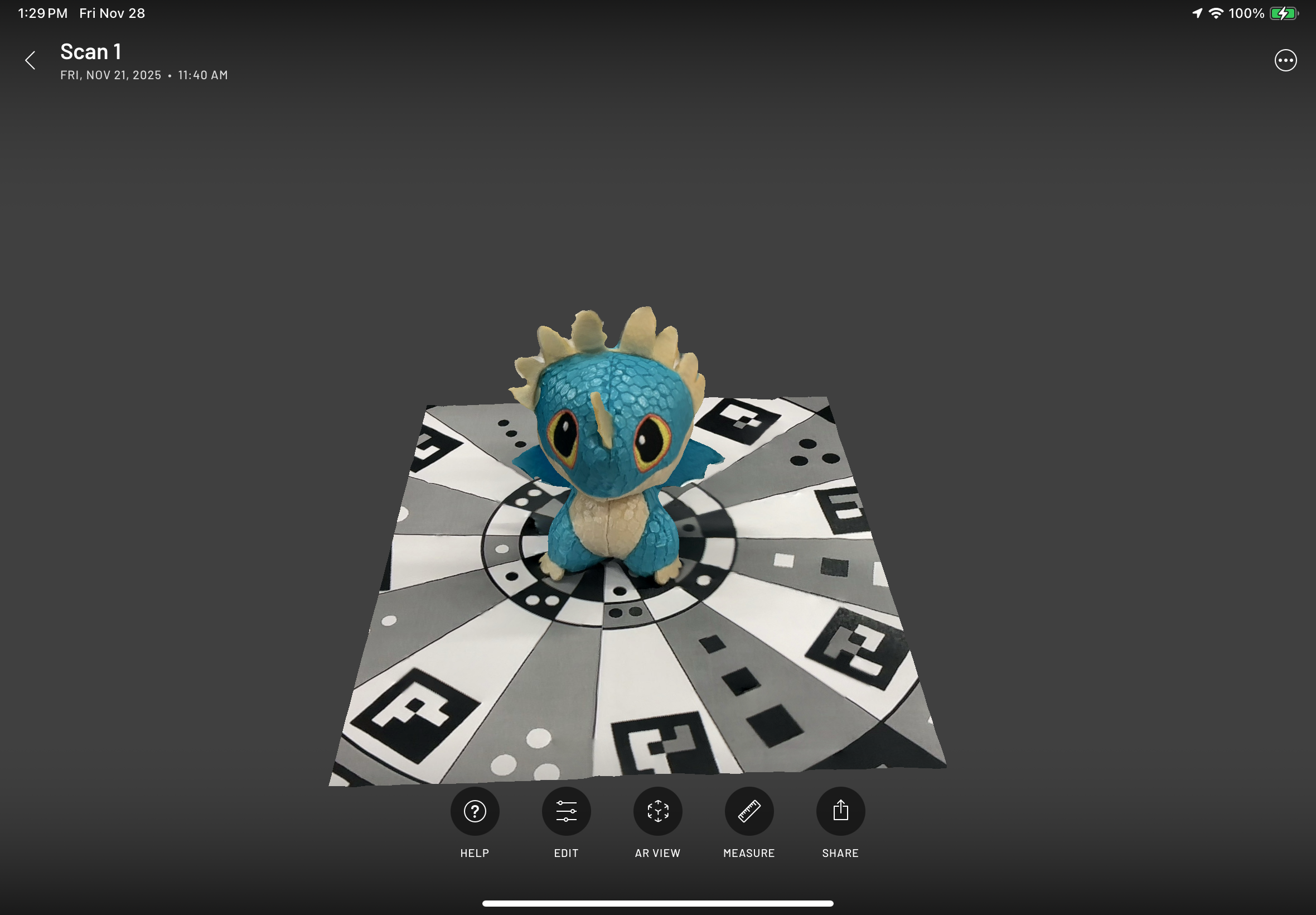 Scanning first object with Scaniverse app on iPads in-class activity.