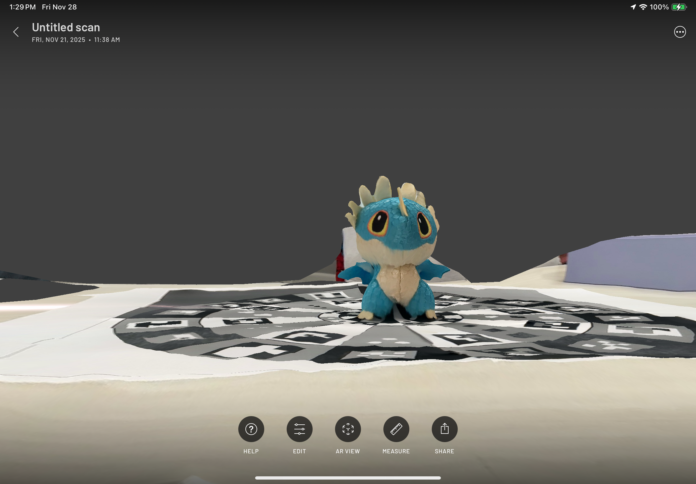 Scanning first object with Scaniverse app on iPads in-class activity.