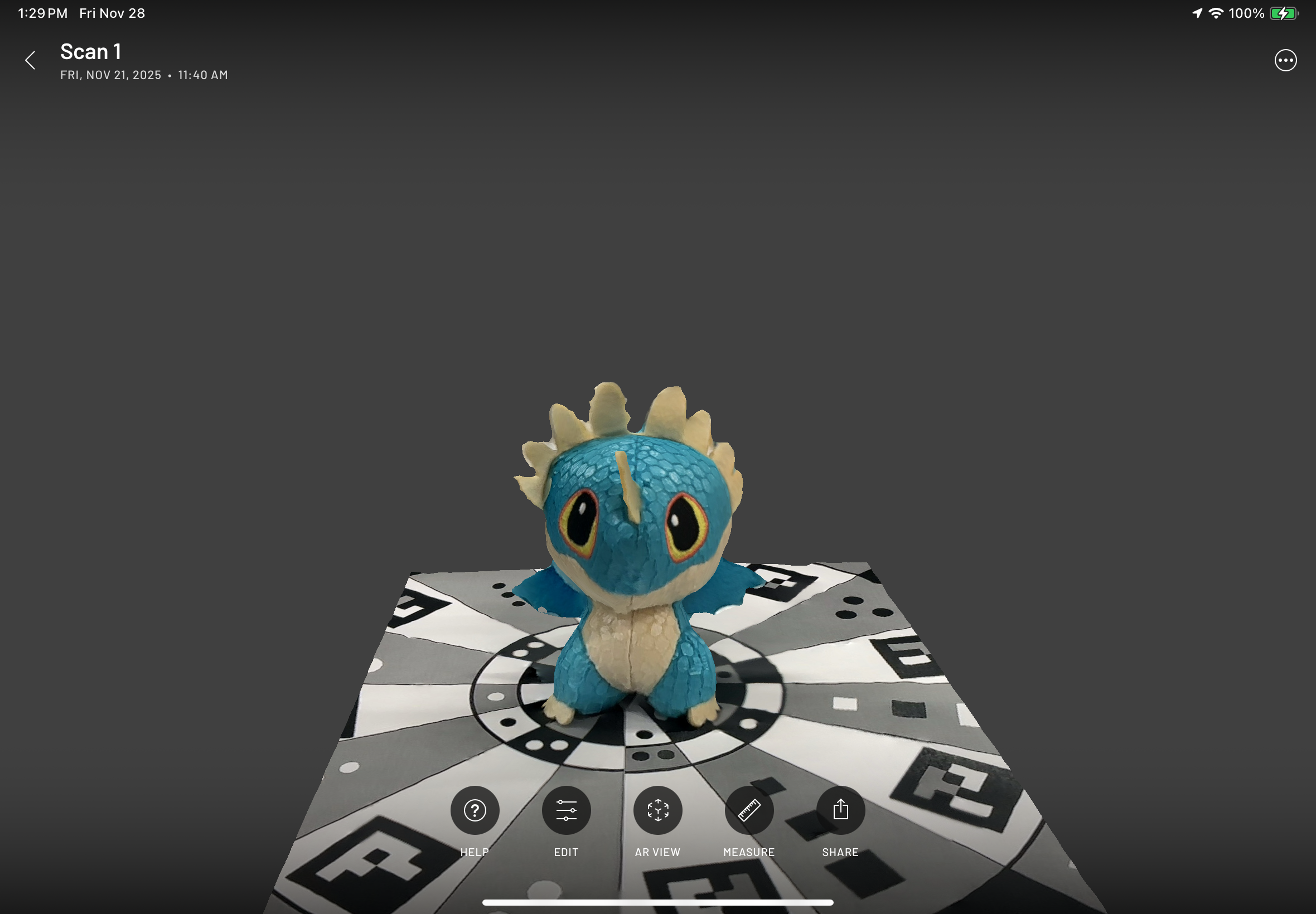 Scanning first object with Scaniverse app on iPads in-class activity.